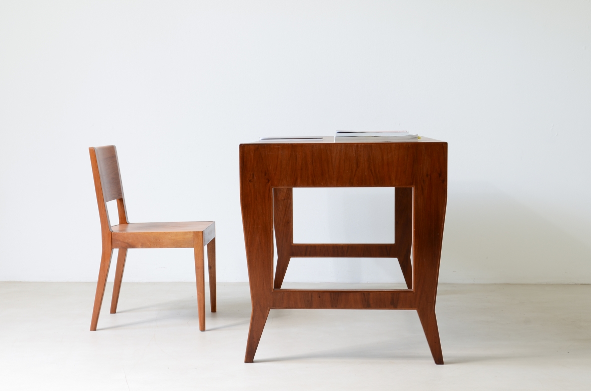 Gio Ponti walnut desk with drawers and a chair designed for university of Padova