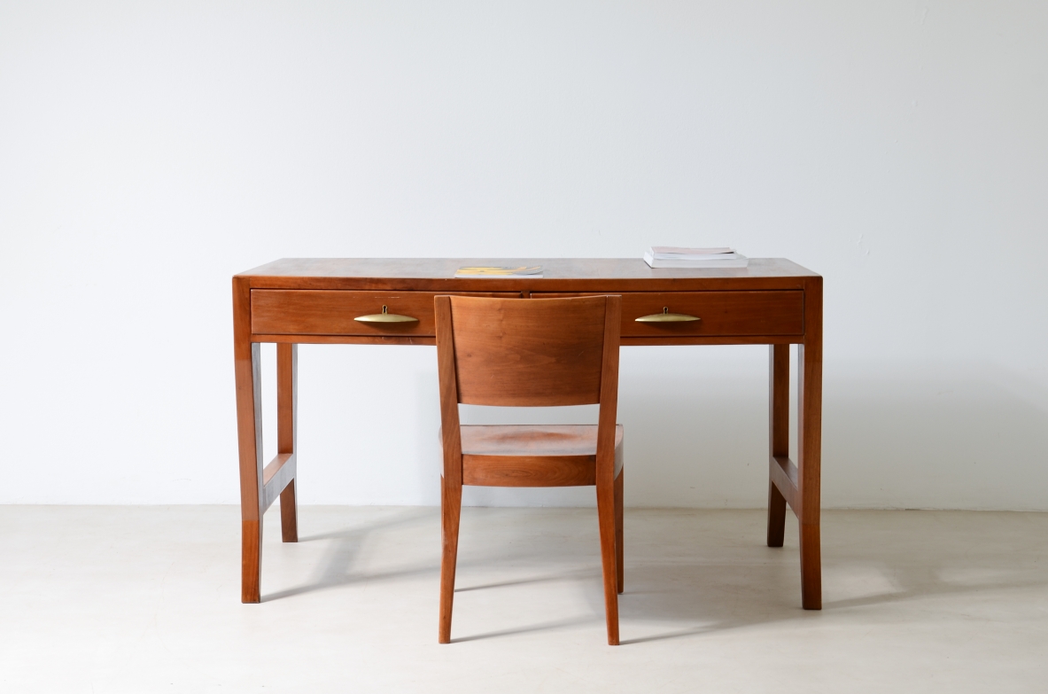 Gio Ponti walnut desk with drawers and a chair designed for university of Padova