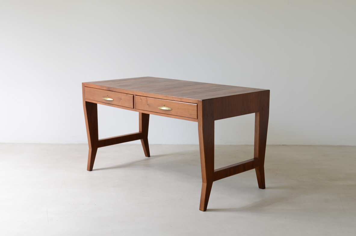 Gio Ponti walnut desk with drawers and a chair designed for university of Padova