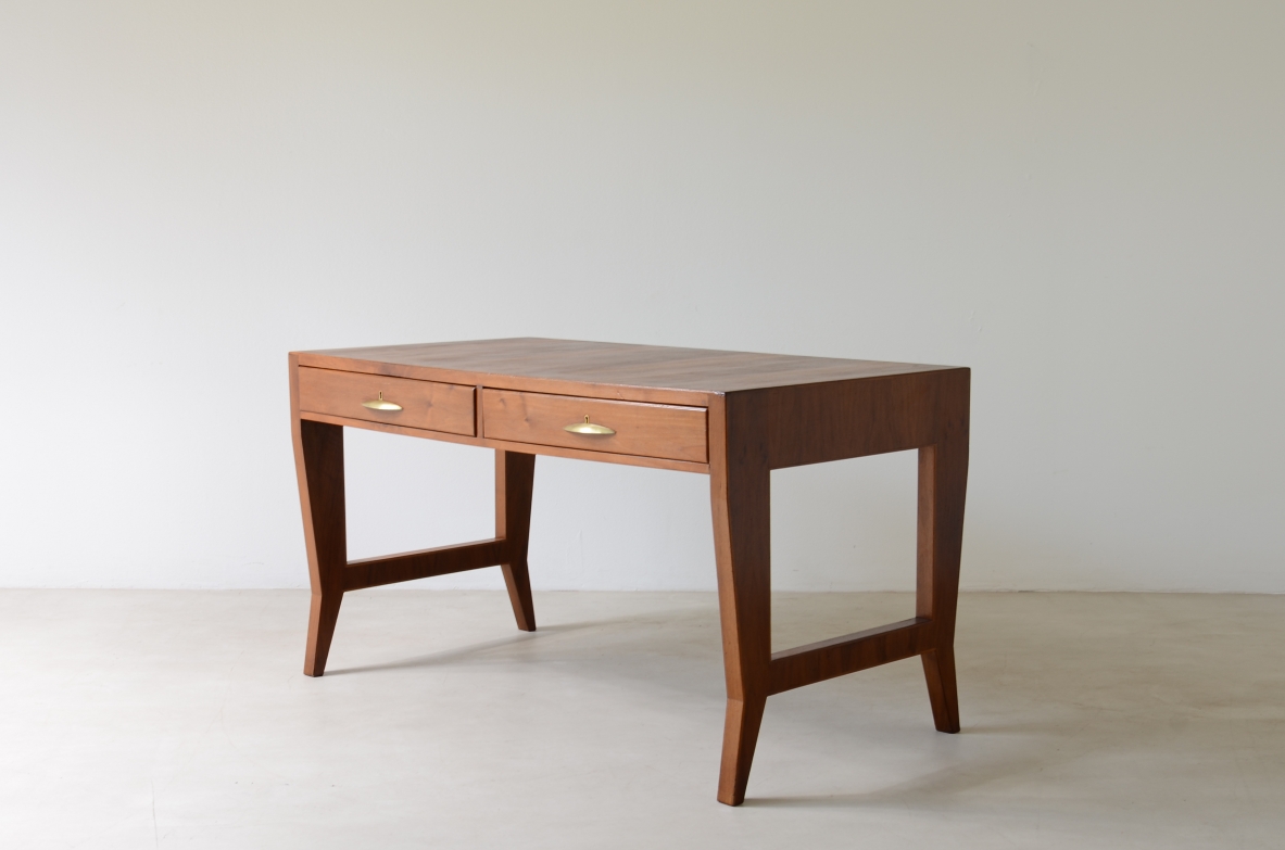 Gio Ponti walnut desk with drawers and a chair designed for university of Padova