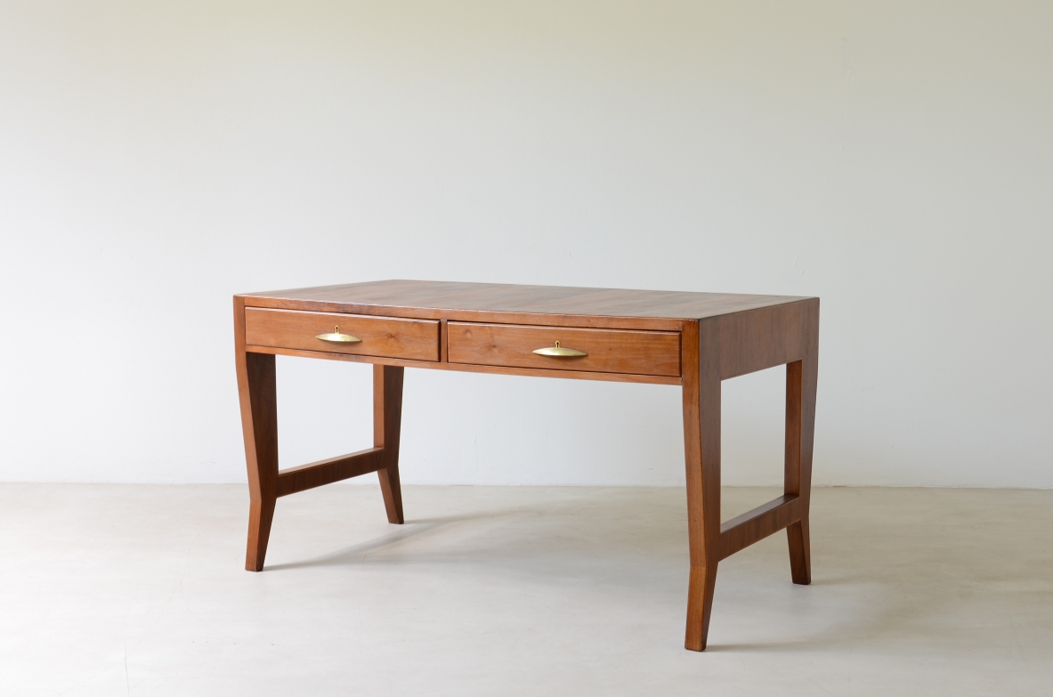 Gio Ponti walnut desk with drawers and a chair designed for university of Padova