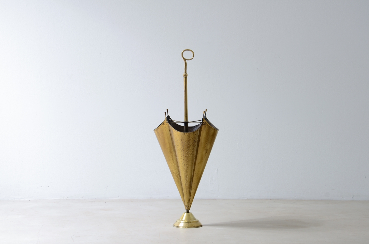 Shaped brass umbrella stand.  Italian manufacture from the 1960s