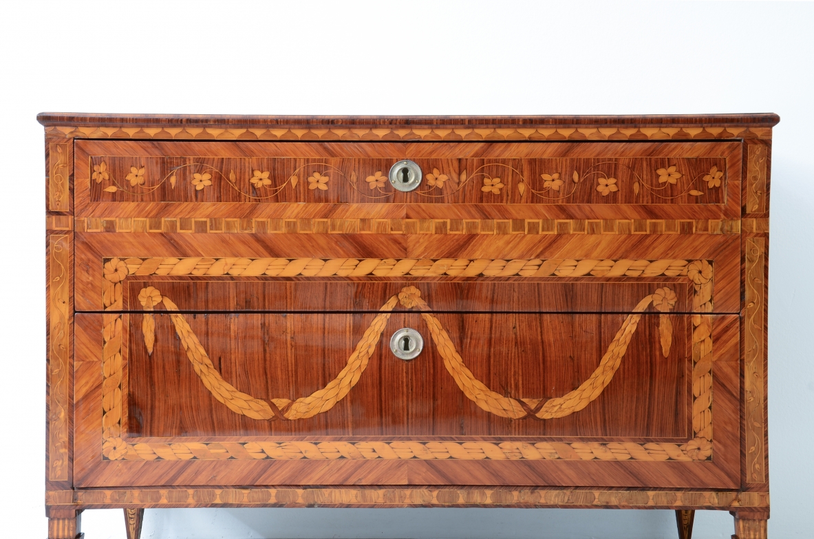 Extraordinary inlaid cabinet with two drawers.  Louis XVI era,