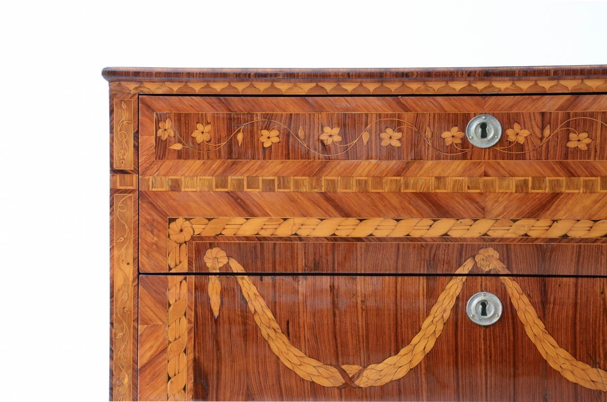 Extraordinary inlaid cabinet with two drawers.  Louis XVI era,