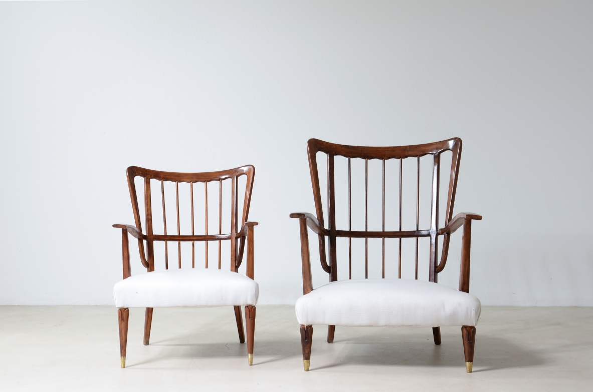 Paolo Buffa. Two rare cherry wood armchairs, collection italian design, children size