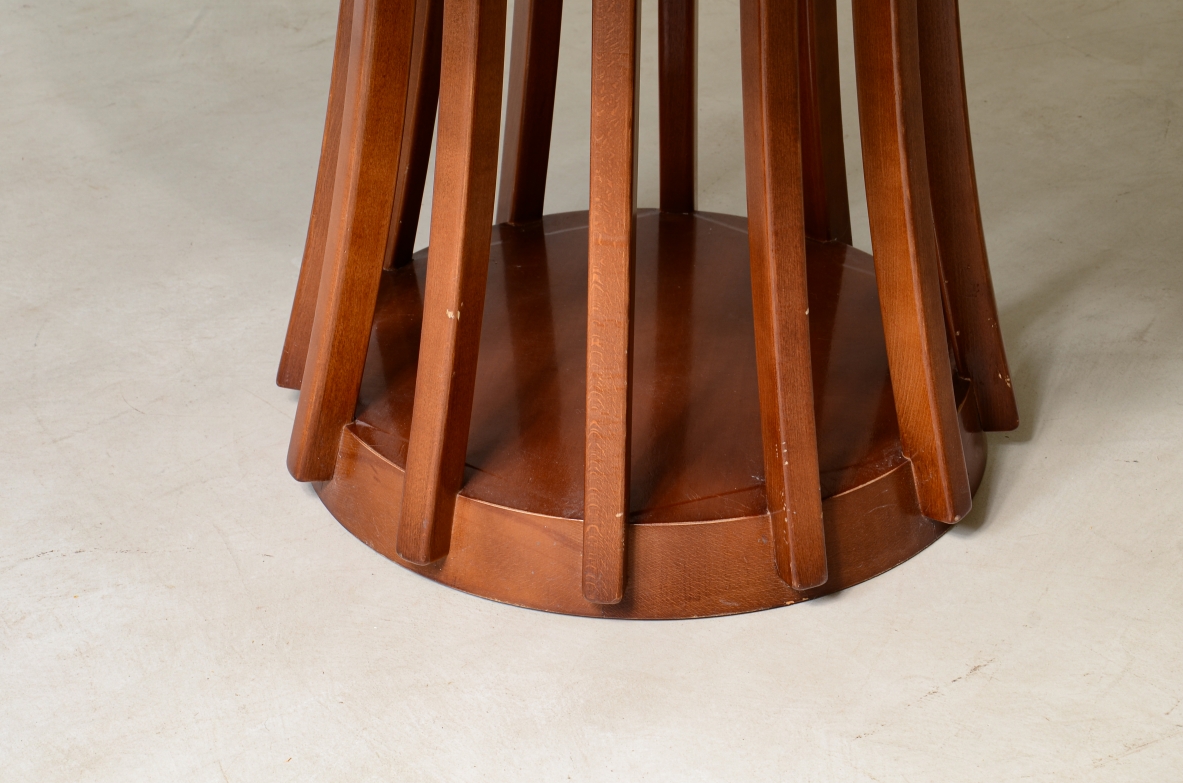 Angelo Mangiarotti Extendable walnut table, designed in 1972. Round pedestal. La Sorgente Furniture production,1972.