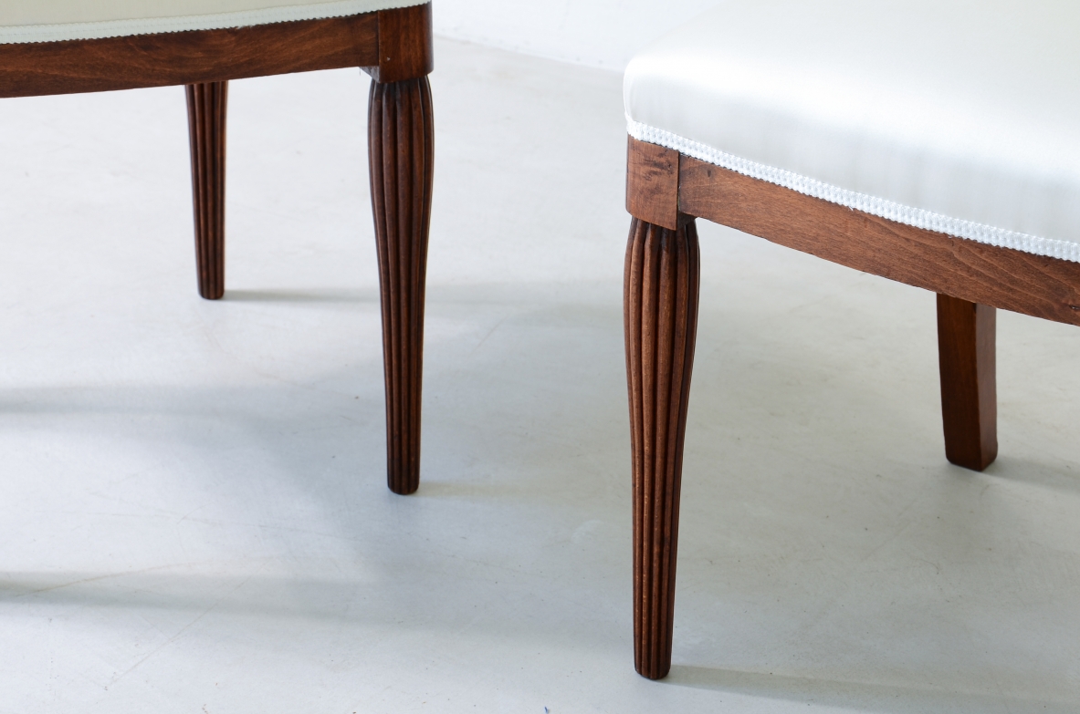 Two small chairs in oak and upholstered fabric.  French manufacture, ca. 1930.