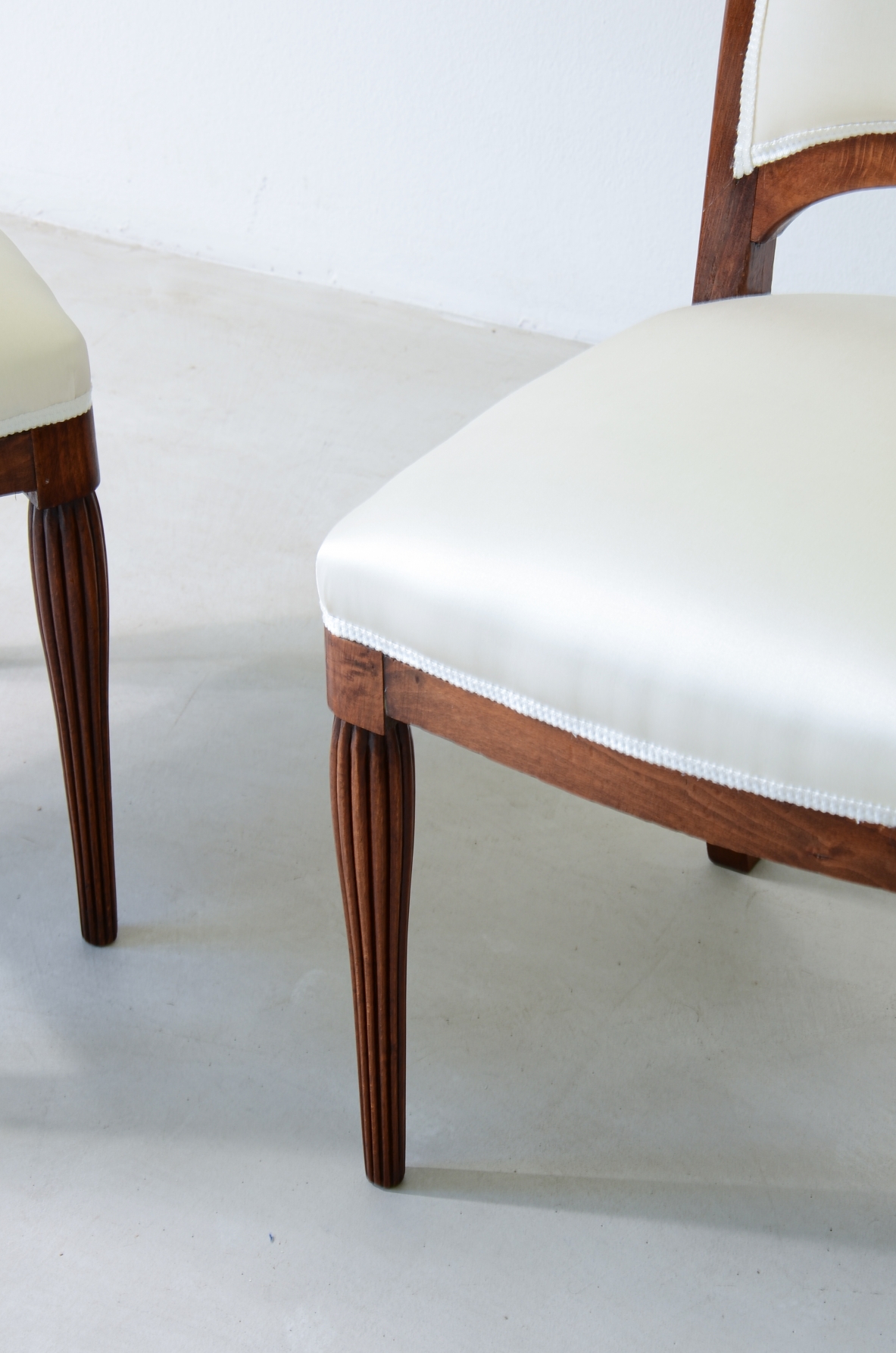 Two small chairs in oak and upholstered fabric.  French manufacture, ca. 1930.