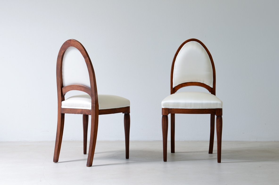 Two small chairs in oak and upholstered fabric.  French manufacture, ca. 1930.