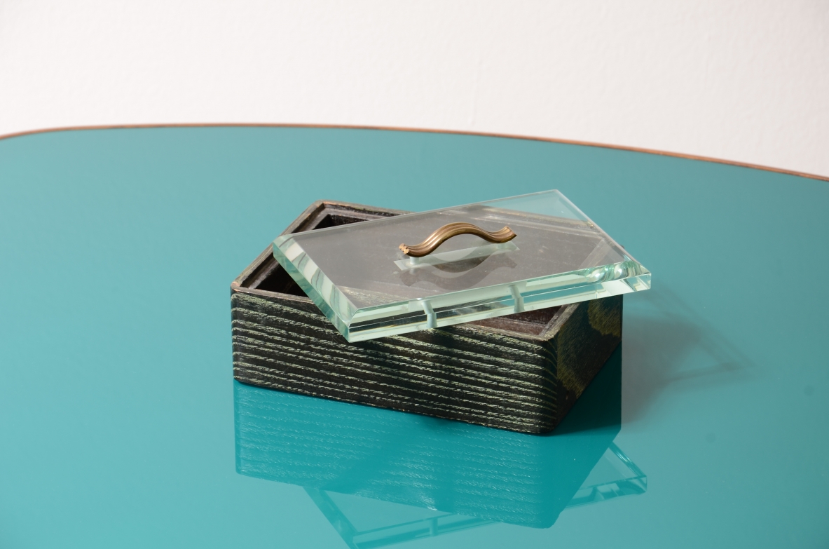 Pietro chiesa card holder box in wood an cut crystal