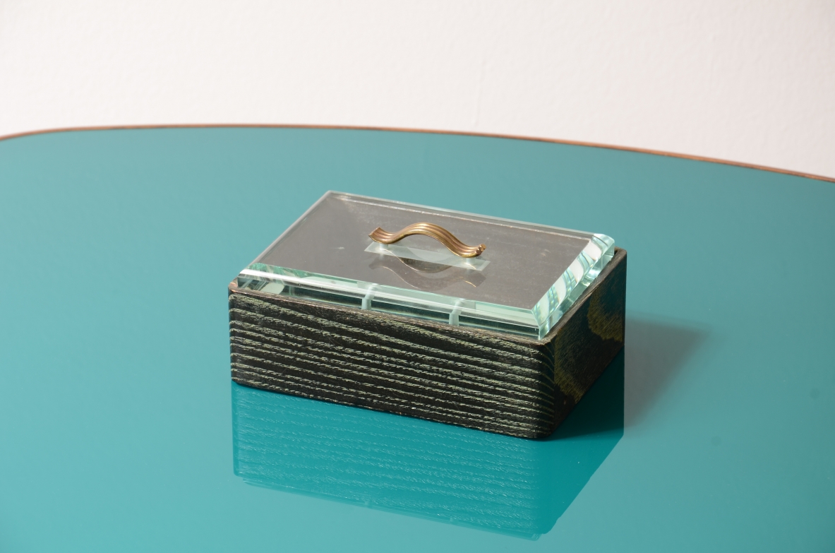 Pietro chiesa Fontana Arte card holder box in wood an cut crystal