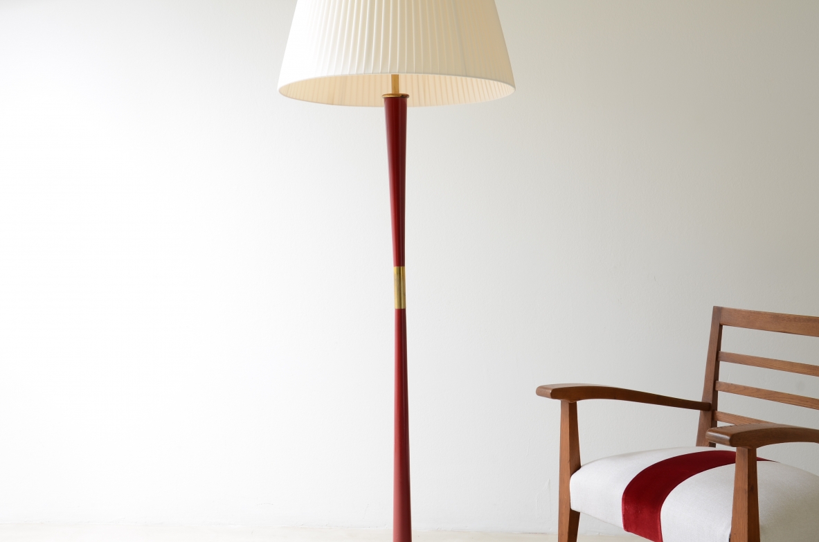 Stilnovo Milano  Lampada con base in marmo verde alpi e stelo in legno laccato