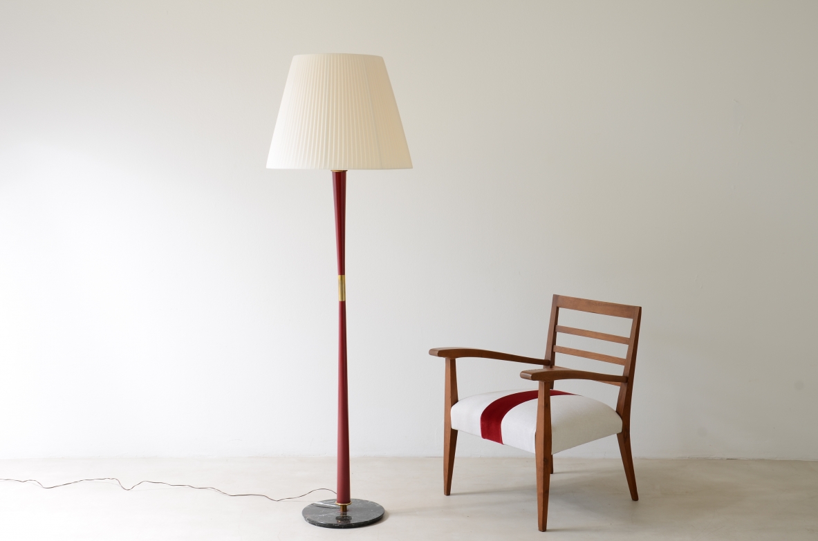 Stilnovo Milano  Lampada con base in marmo verde alpi e stelo in legno laccato