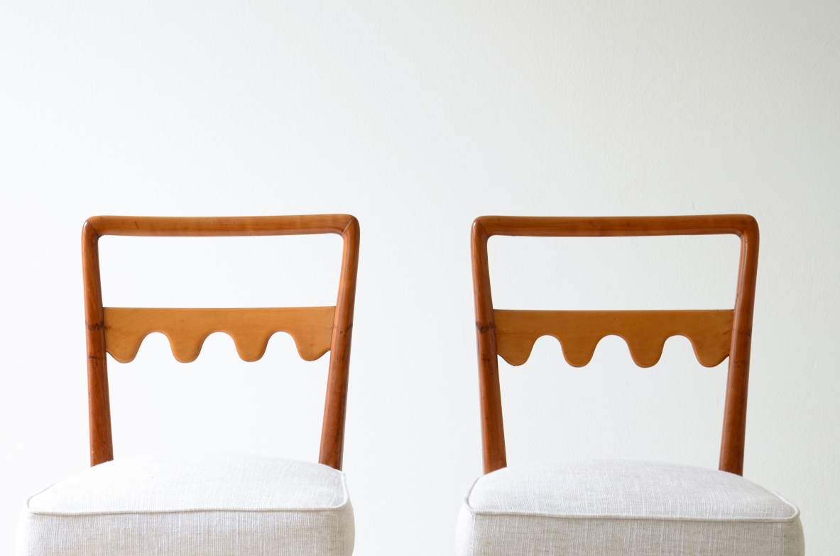 Paolo Buffa  2 elegant chairs in turned and shaped cherry 1940's