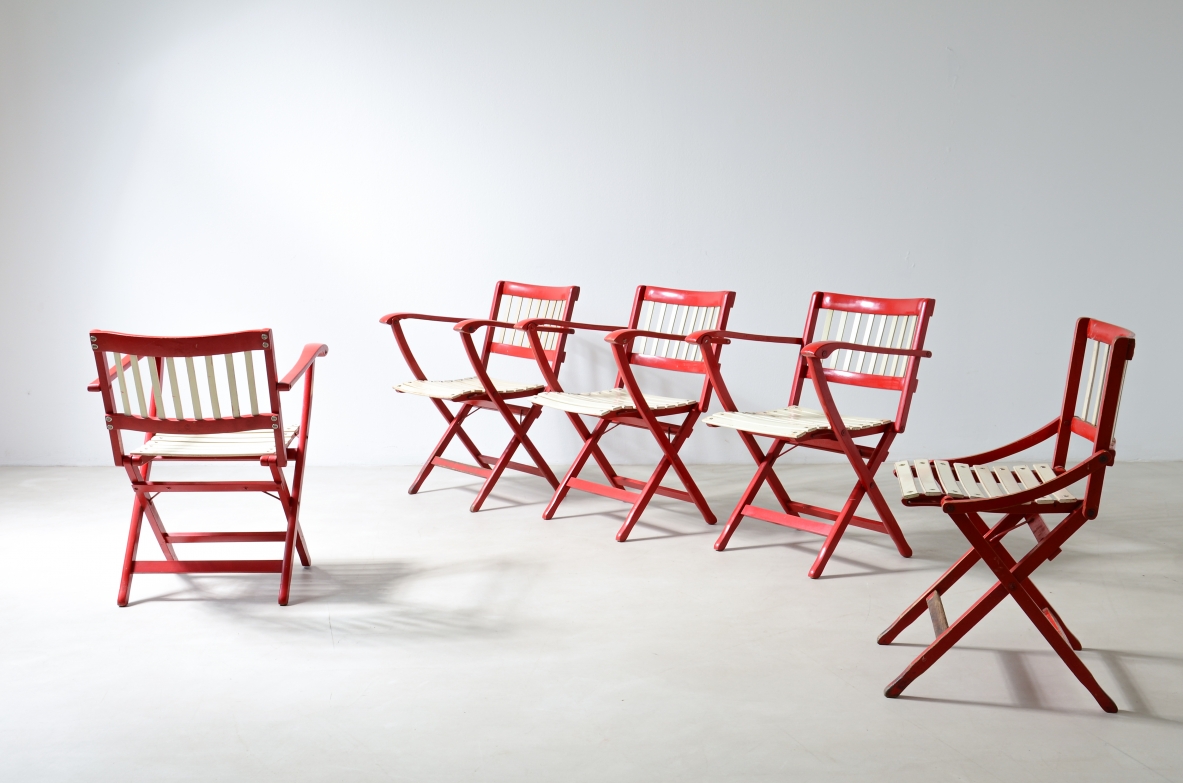 Fratelli Reguitti, Ico Parisi Set of 6 armchairs and 3 chairs Mod.152 with folding structure 1950
