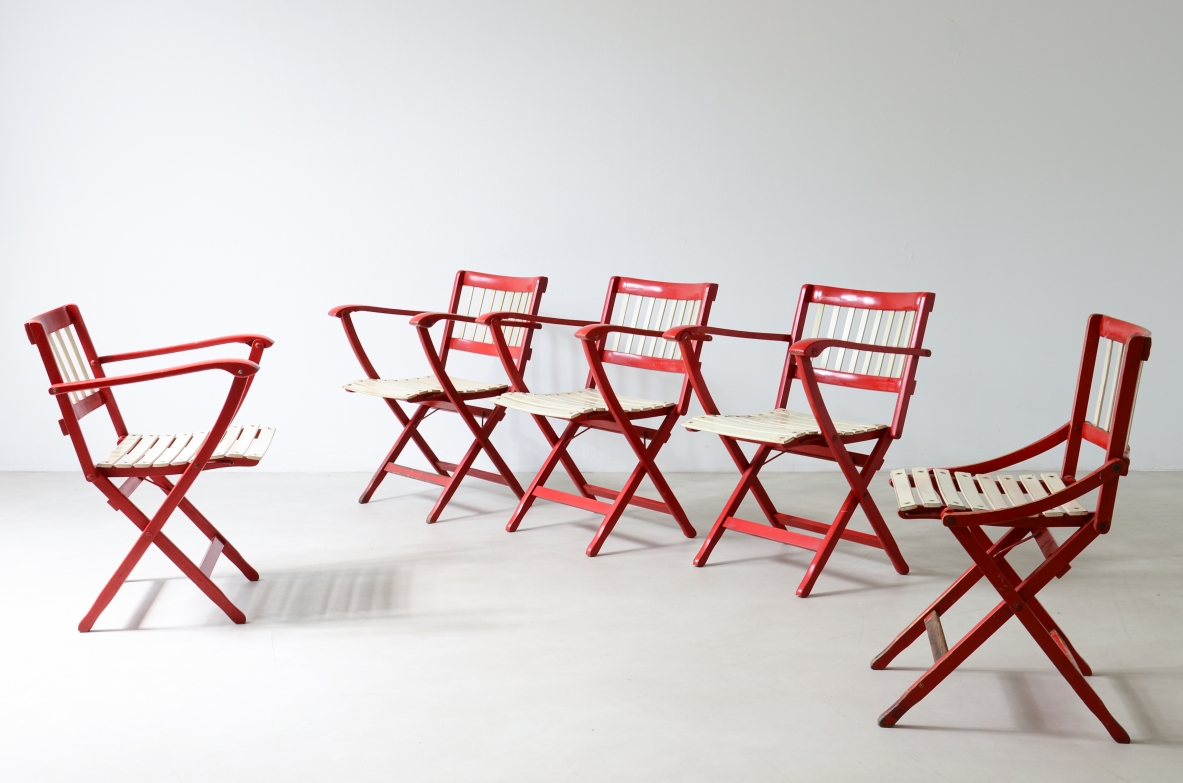 Fratelli Reguitti, Ico Parisi Set of 6 armchairs and 3 chairs Mod.152 with folding structure 1950