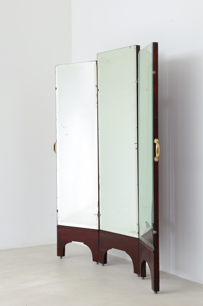 Dressmaker's mirror with wooden frame and brass handles, italy 1930