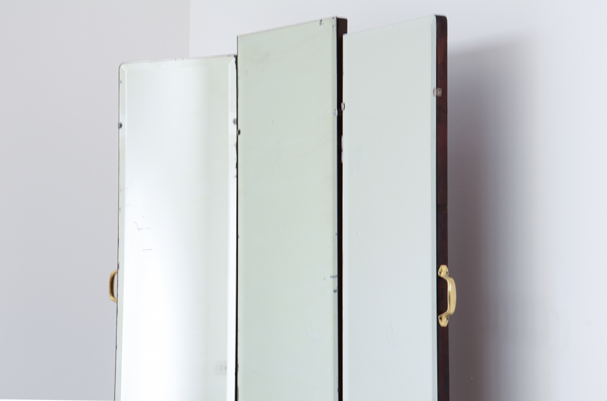 Dressmaker's mirror with wooden frame and brass handles, italy 1930