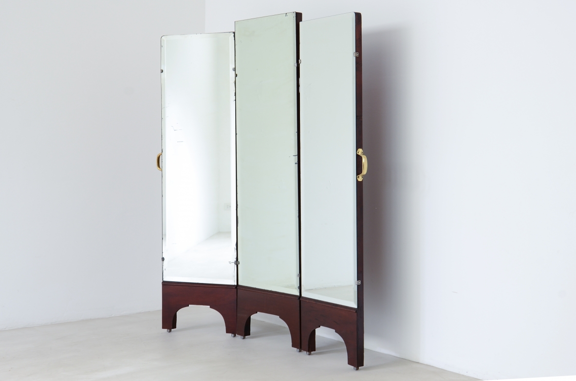 Dressmaker's mirror with wooden frame and brass handles, italy 1930