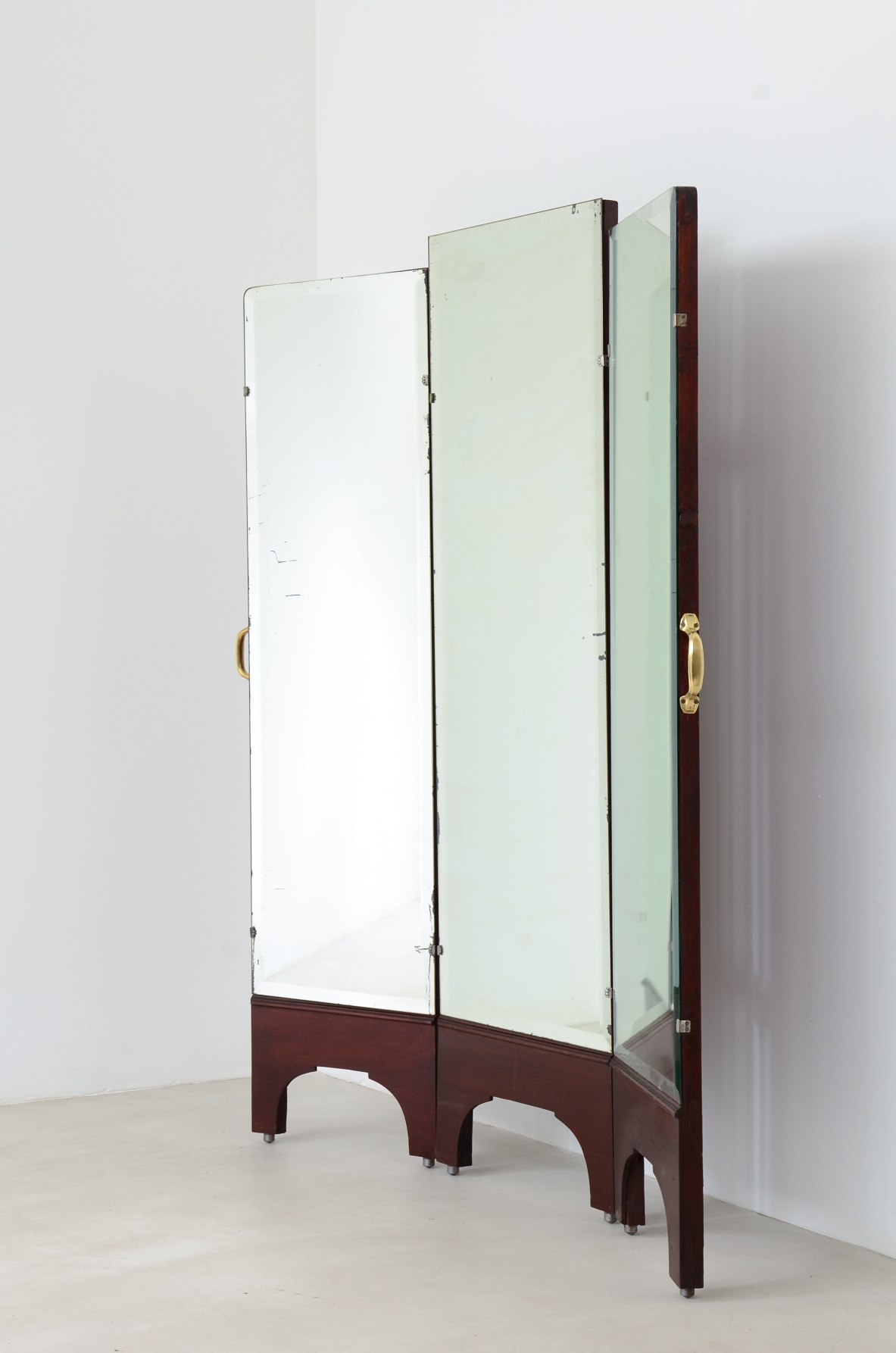 Dressmaker's mirror with wooden frame and brass handles, italy 1930