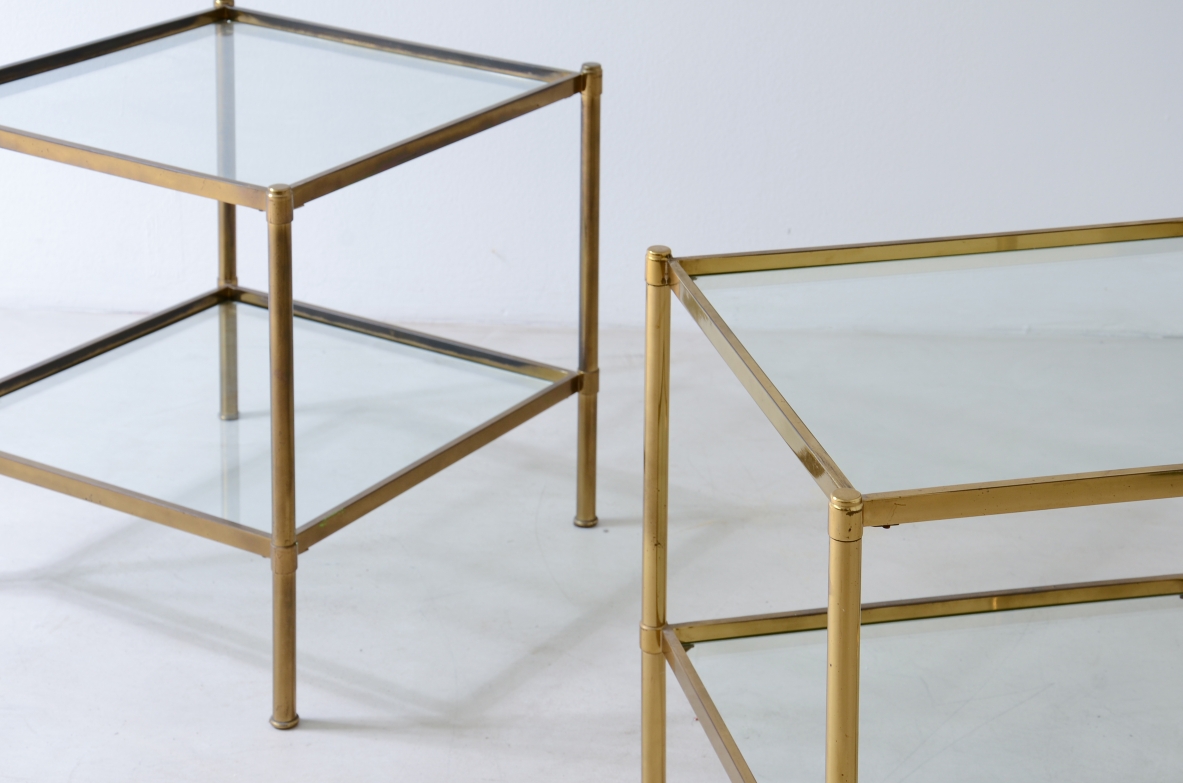 Pair of brass coffee tables with cut crystal tops.  Azucena Milan, ca. 1960
