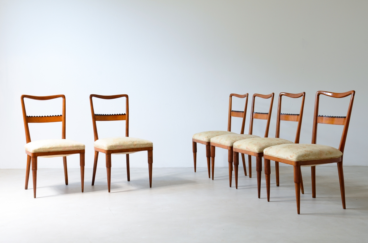 Fratelli Marelli  6 cherry chairs with open backrest 1950