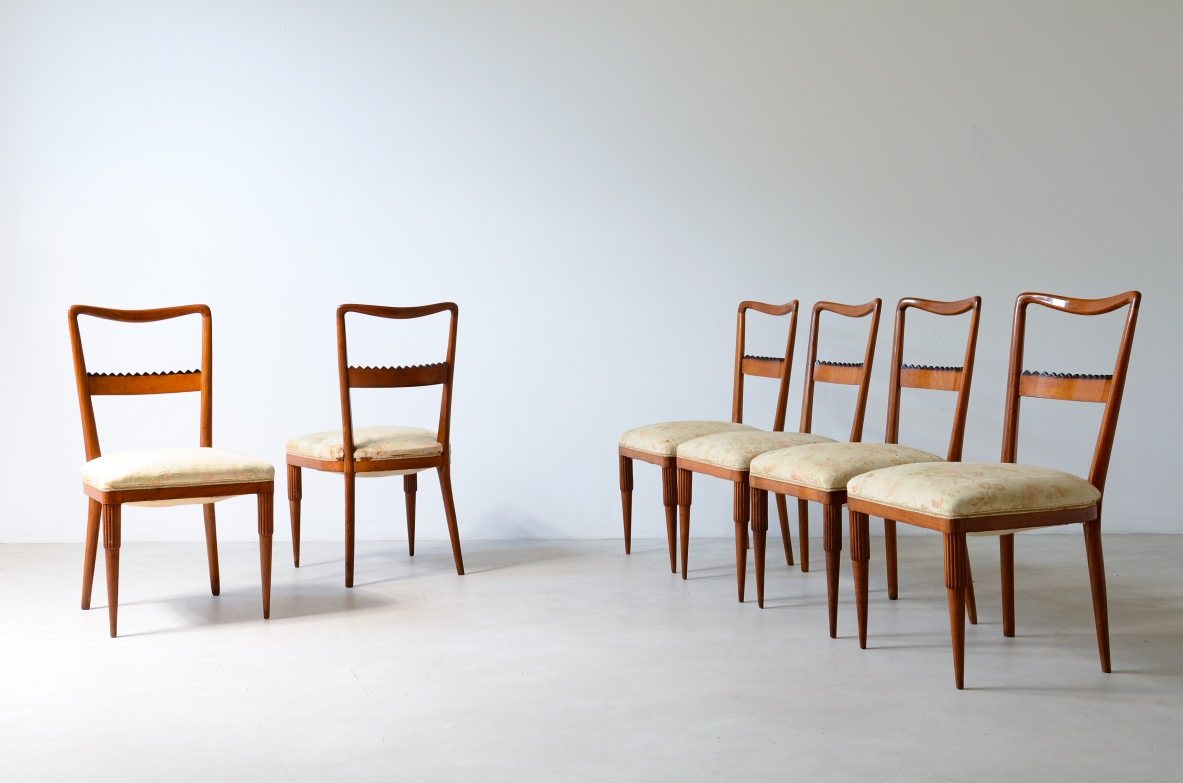 Fratelli Marelli  6 cherry chairs with open backrest 1950