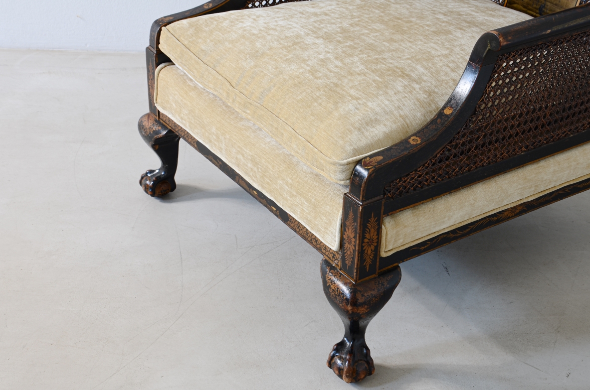 pair of colonial armchairs in lacquered wood and hand painted with oriental motifs.UK manufacture, Victorian Period ca.1860-1880.