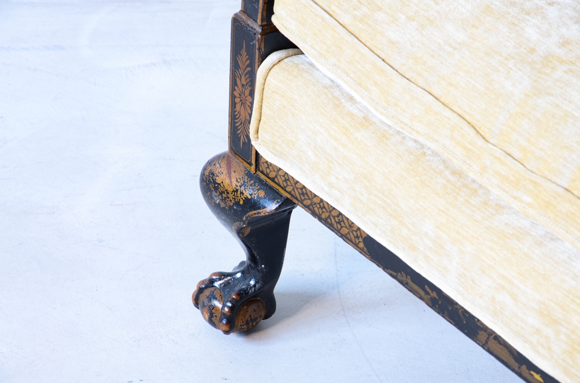 pair of colonial armchairs in lacquered wood and hand painted with oriental motifs.UK manufacture, Victorian Period ca.1860-1880.