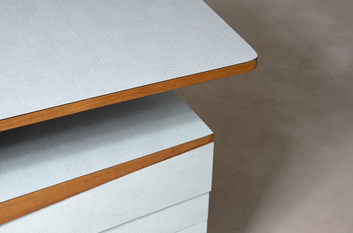 rationalist style desk in metal and wood with methacrylate covered tops 1950's