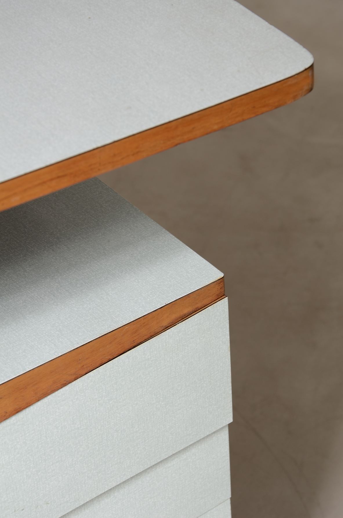 rationalist style desk in metal and wood with methacrylate covered tops 1950's