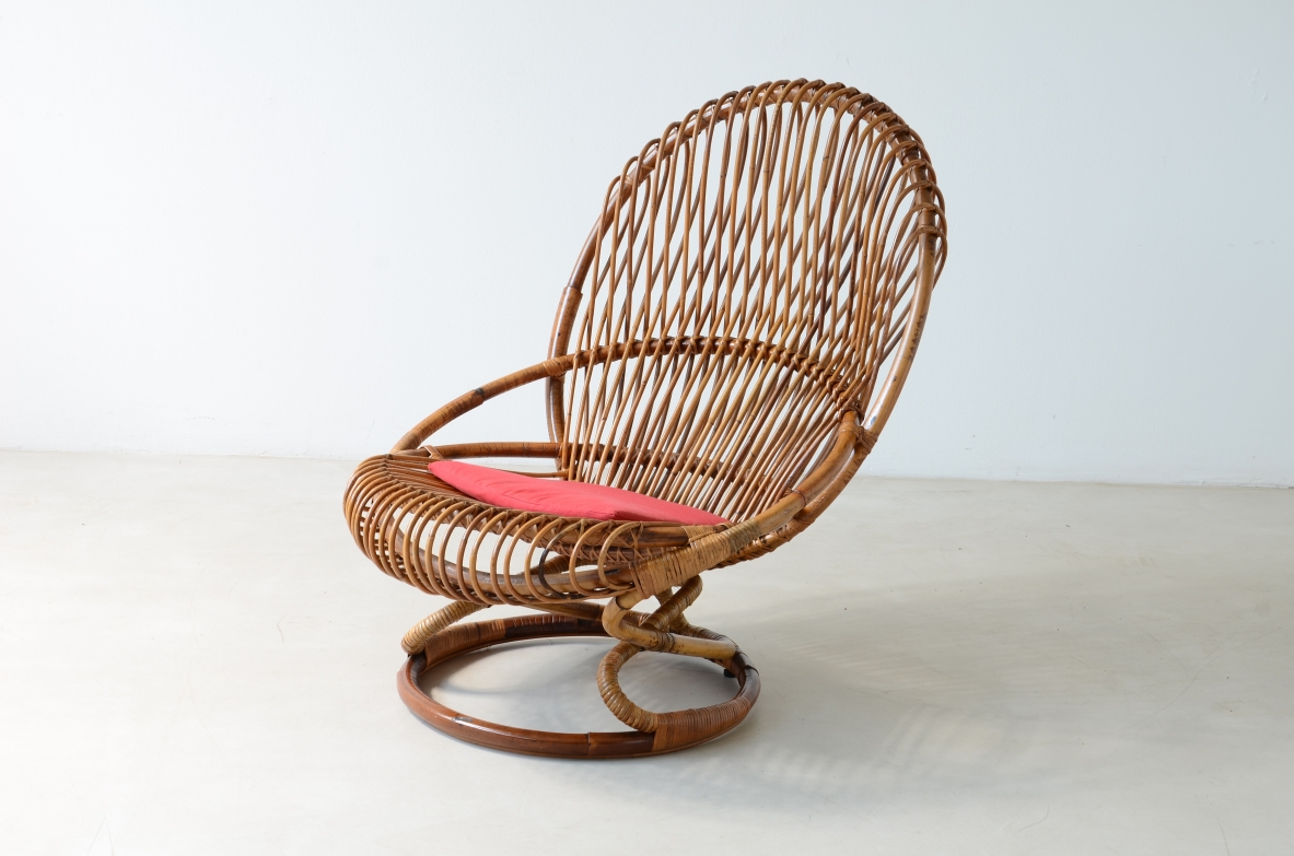 Bonacina 1960 Splendida poltrona in rattan intrecciato.
