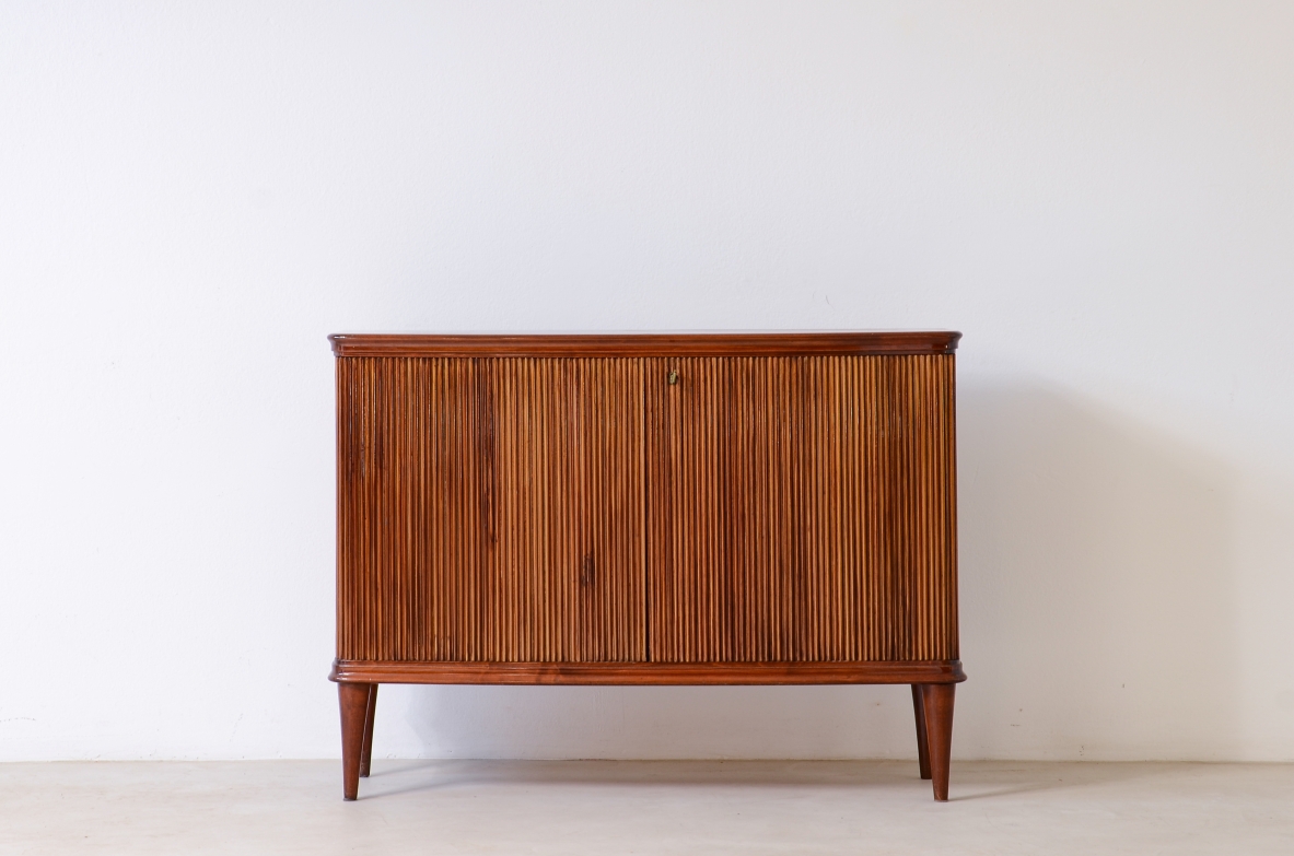 Paolo Buffa two-door cabinet with wavy wood front doors, Italian manufacture, 1950