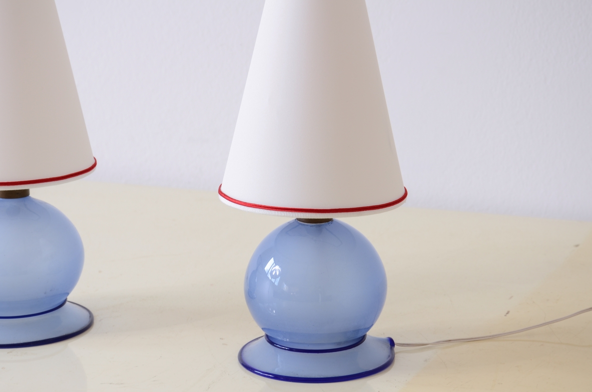 Venini Murano  Coppia di piccole lampade in vetro soffiato di Murano. Anni 40
