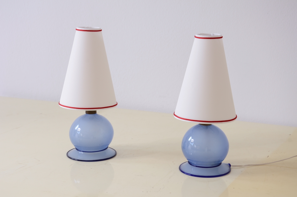 Venini Murano  Coppia di piccole lampade in vetro soffiato di Murano. Anni 40