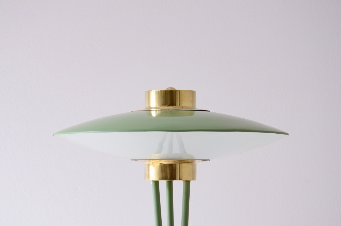 Stilnovo Milan  Rare floor lamp in light green lacquered metal, 1950.