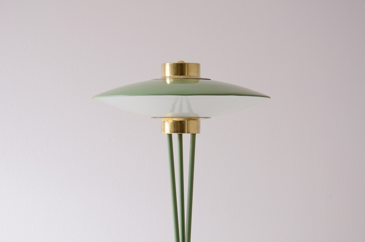Stilnovo Milan  Rare floor lamp in light green lacquered metal, 1950.