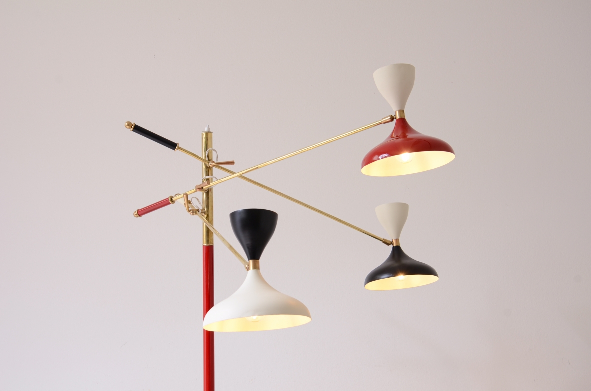 Stilnovo Milano  Rara lampada con stelo in ottone colorato e tre bracci anni 50