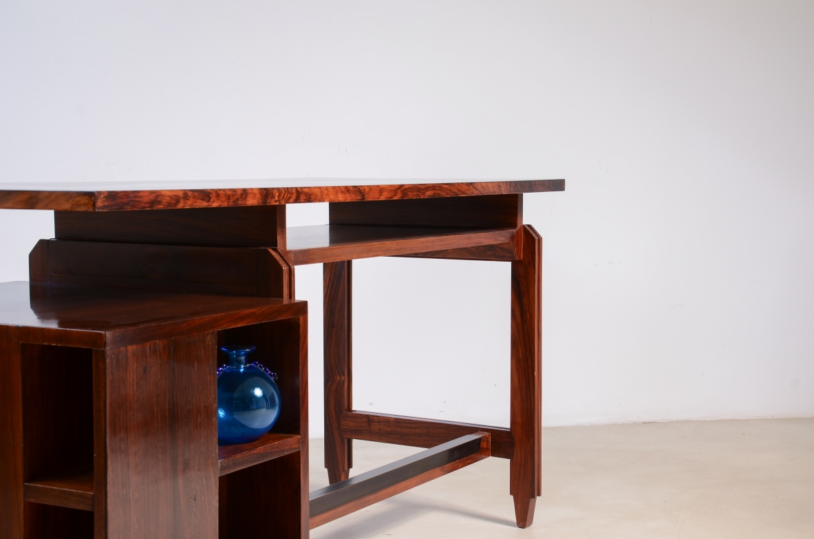 Elegant center desk with double top, four drawers and bookcase compartments.Italian manufacture, 1960s