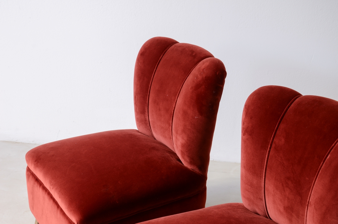 Pair of small armchairs covered in padded velvet.  Attr. Guglielmo Ulrich, ca.1940.
