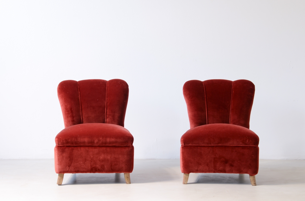 Pair of small armchairs covered in padded velvet.  Attr. Guglielmo Ulrich, ca.1940.