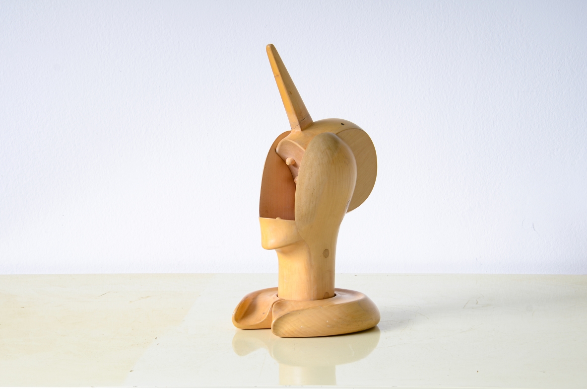 Alfonso Bini  Pinocchio head in maple wood carved and sculpted, probably designed to be used as a nutcracker. Italian manufacture ca.1970s.