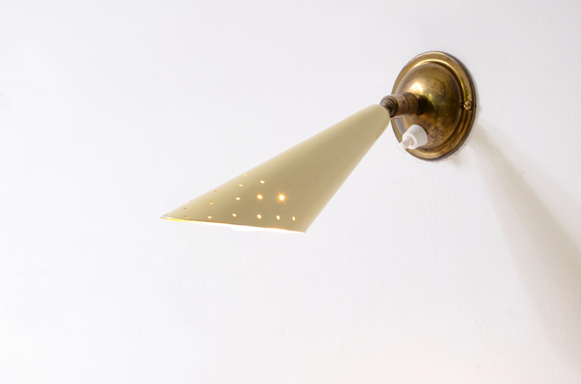 Pair of spotlights in lacquered metal and brass adjustable in all directions 1950's