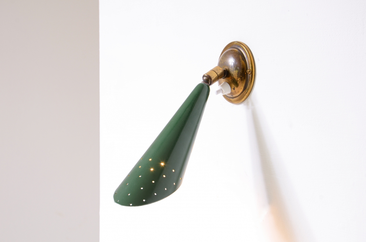 Pair of spotlights in lacquered metal and brass adjustable in all directions 1950's