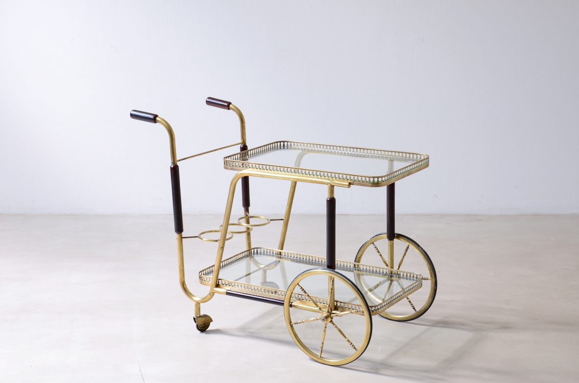 Early 1950s brass trolley bar with ebonized wood details