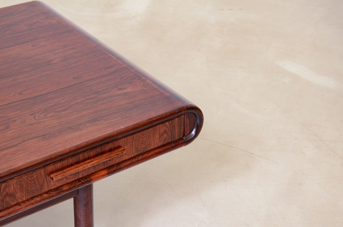 low table with two tops, an open compartment, and two drawers.Brazilian manufacture, ca. 1960.