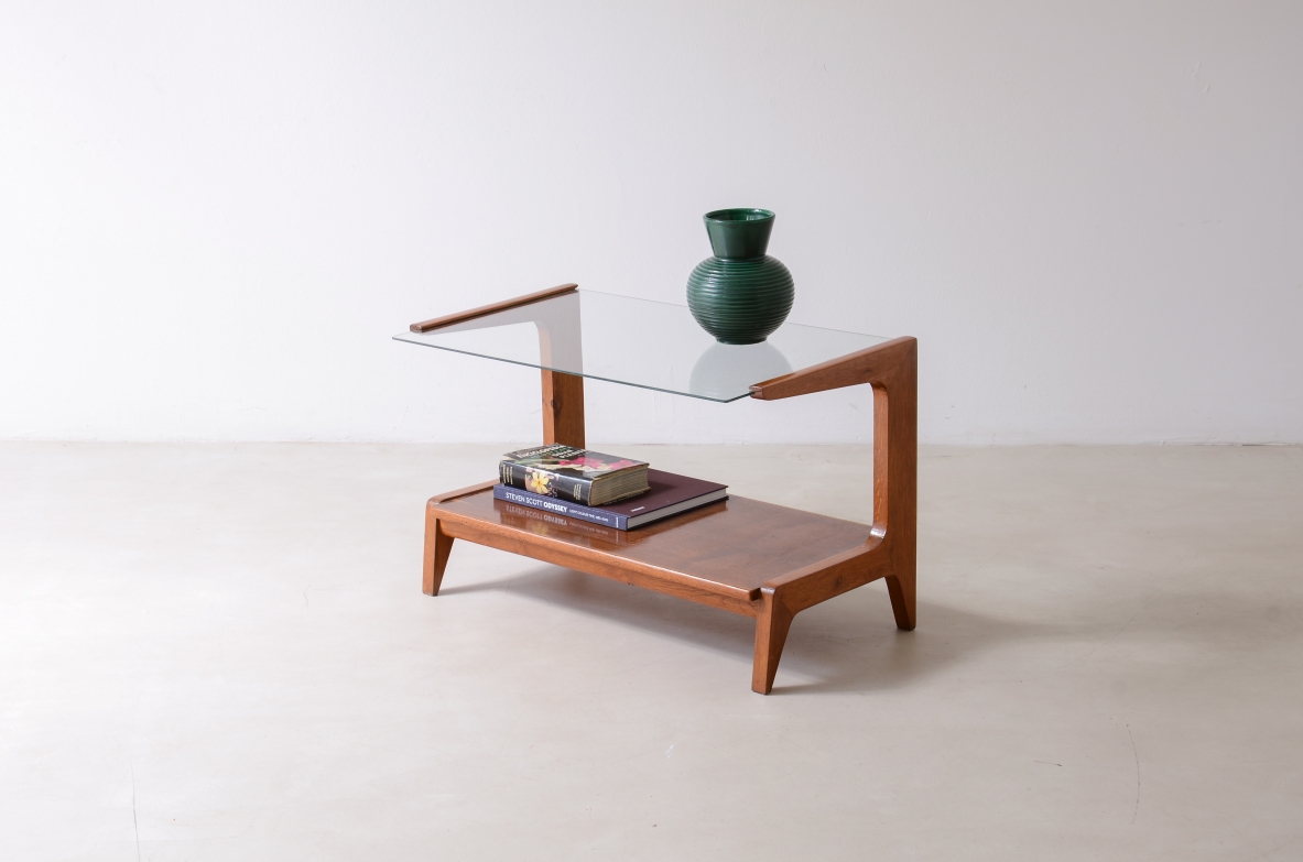 Gio Ponti  Oak wall table with a cut glass top and a wooden top ca. 1950.