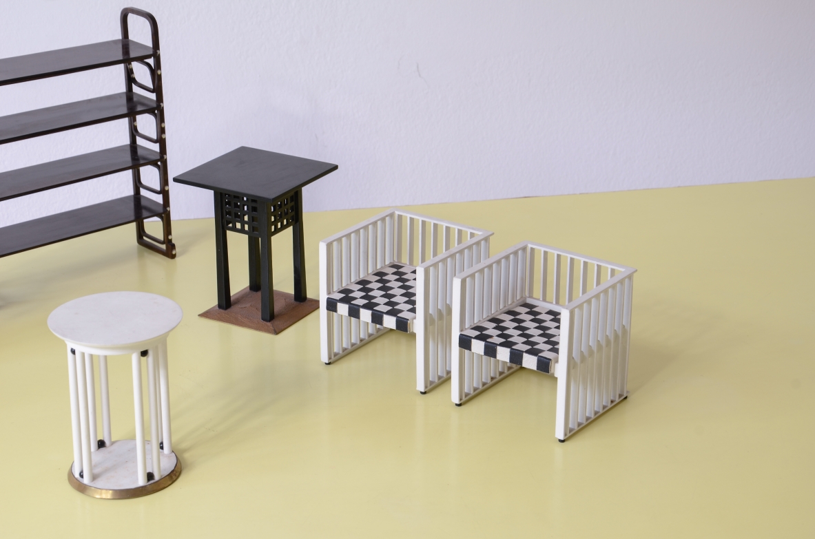 set of small models of secessionist furniture, Drawing by Joseph Hoffmann and Adolf Loos 1905-1910