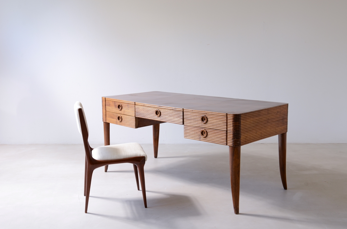 Elegant Paolo Buffa wooden desk with five drawers 1940's