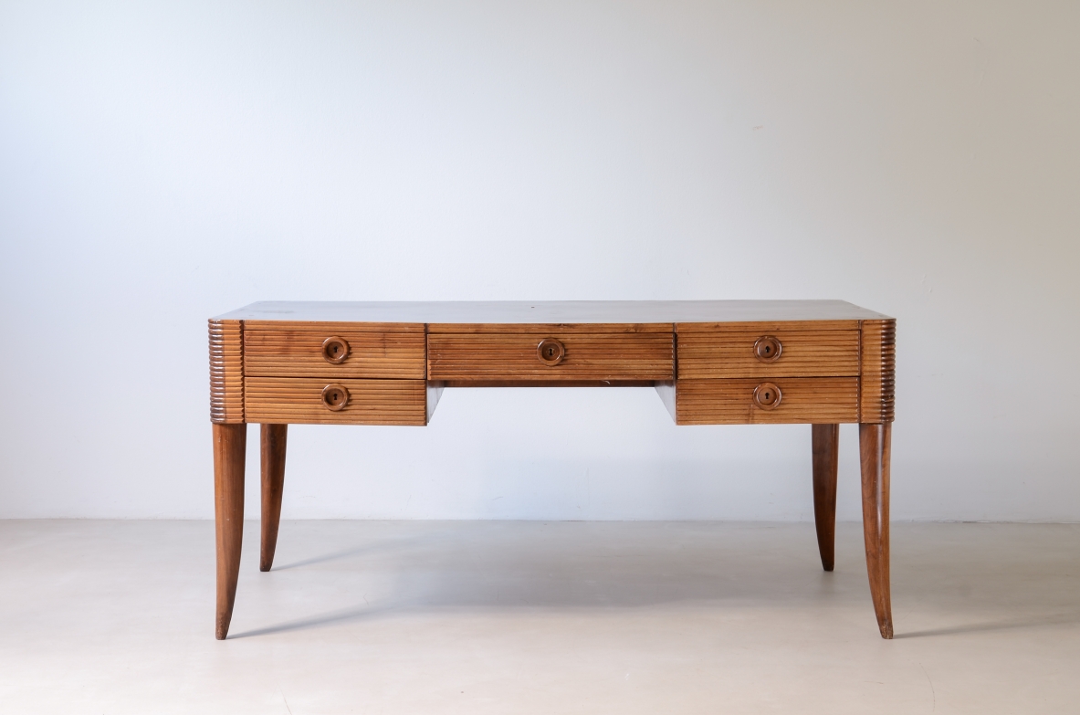 Elegant Paolo Buffa wooden desk with five drawers 1940's